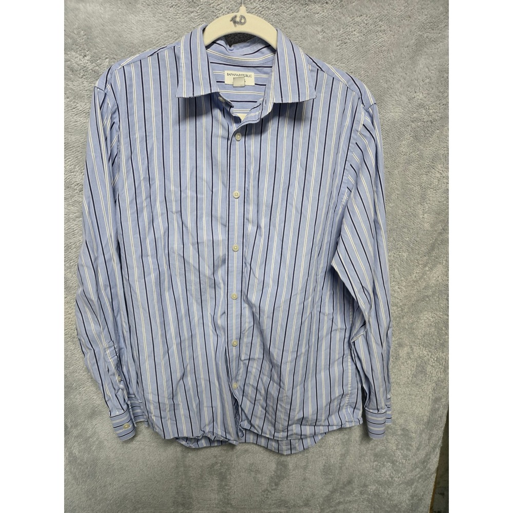 Banana Republic Mens Classic Fit Blue Striped Long Sleeve Button Down Shirt M
